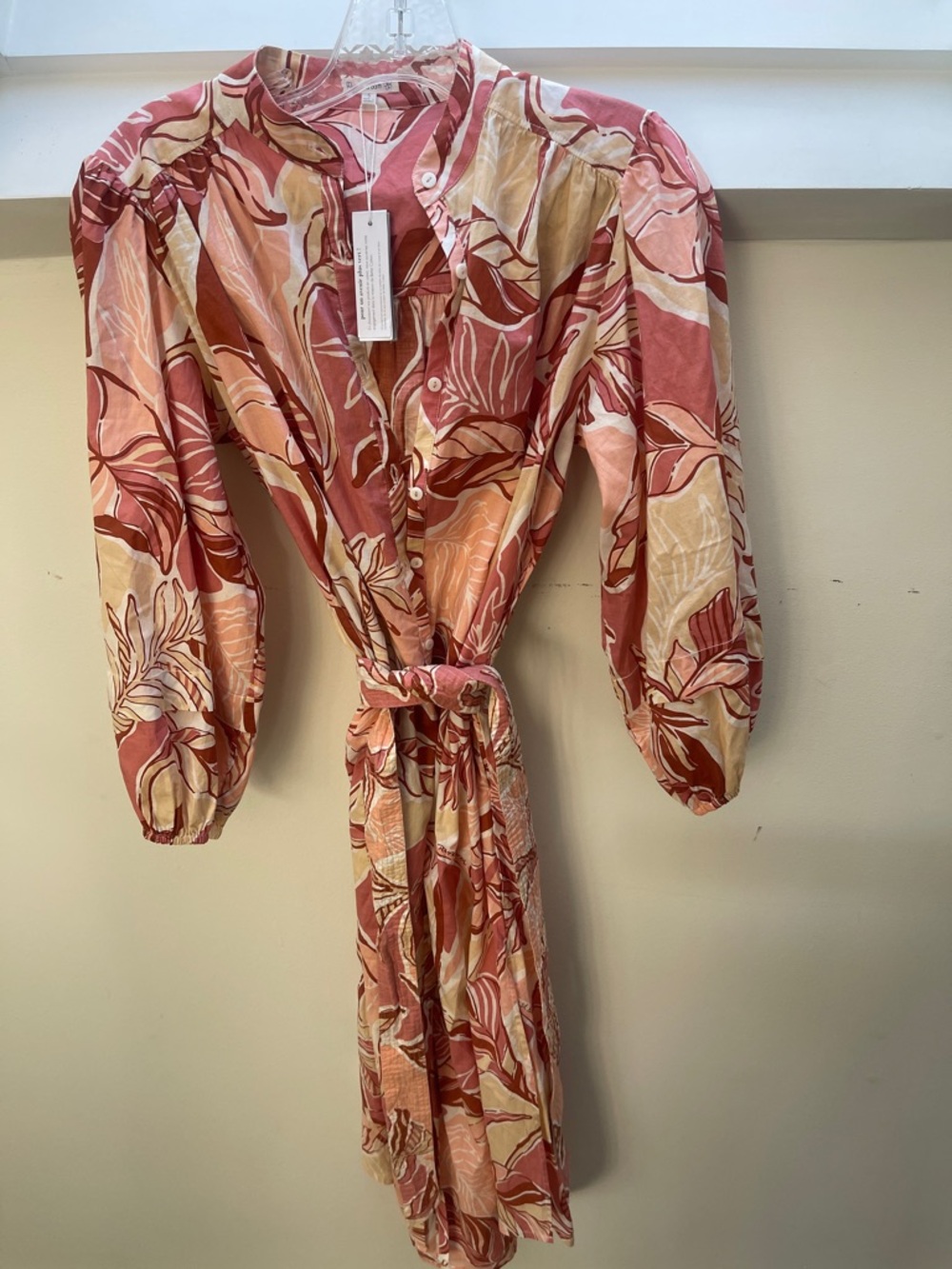 Poupette St. Barth Dusty Pink and Cream Floral Long-Sleeve Wrap Dress